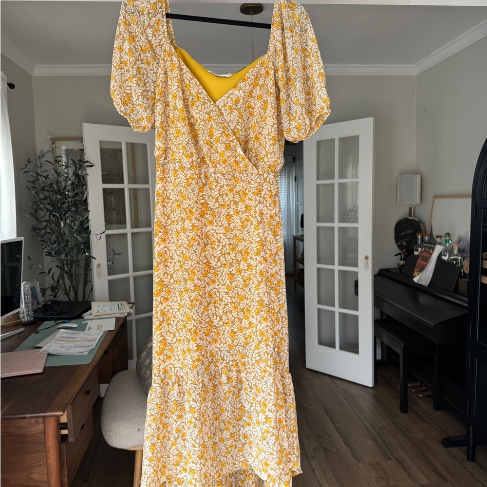 All in Favor Yellow Maxi Sundress with Puff Sleeves and Sweetheart Neckline
